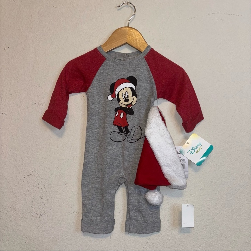 Disney Mickey Mouse Santa romper Baby with hat, size 3-6 months, New with Tags